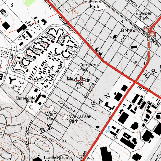 Topographic Map of Mayfield Park, CA