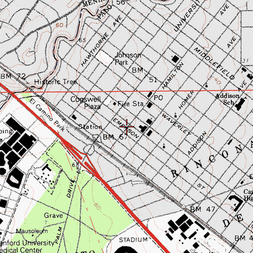 Topographic Map of Palo Alto City Hall, CA