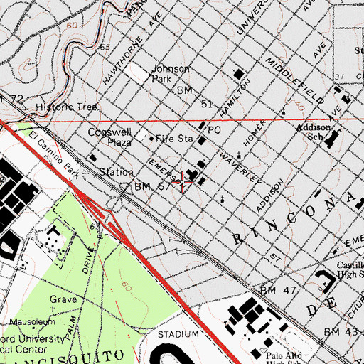 Topographic Map of Palo Alto Downtown Library, CA