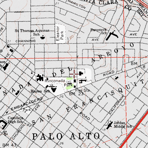 Topographic Map of Palo Alto Main Library, CA