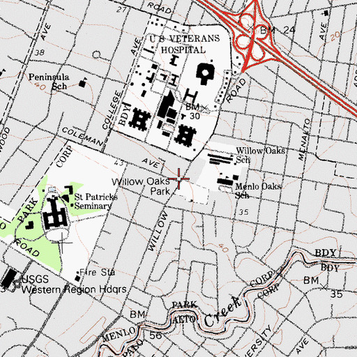 Topographic Map of Menlo Park Surgical Hospital, CA