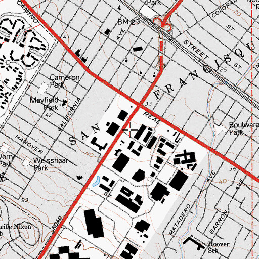 Topographic Map of Palo Alto Square Shopping Center, CA