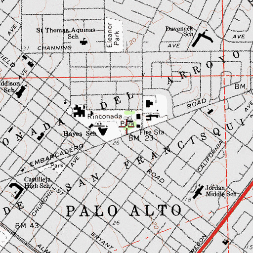 Topographic Map of Palo Alto Fire Department Station 3 - Rinconada Station, CA