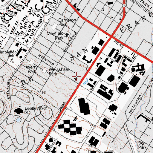 Topographic Map of Stanford Industrial Park, CA