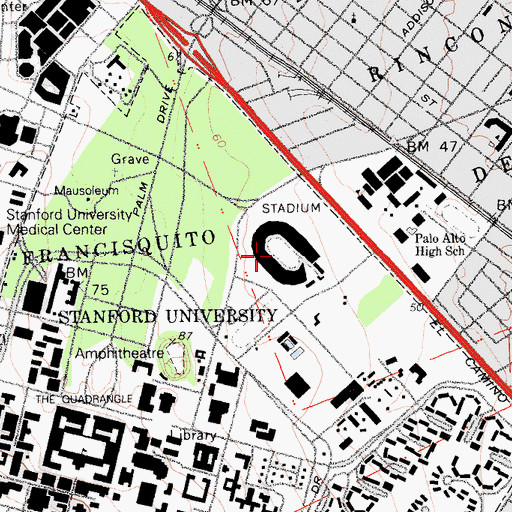 Topographic Map of Stanford Stadium, CA
