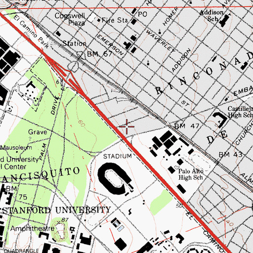 Topographic Map of Town and Country Shopping Center, CA