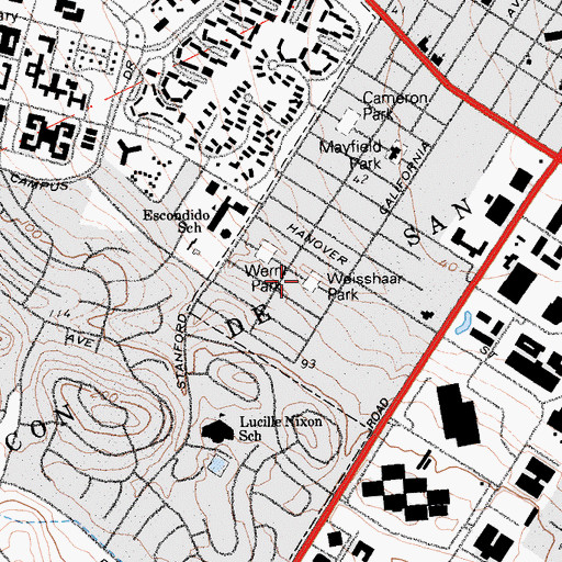 Topographic Map of Weisshaar Park, CA