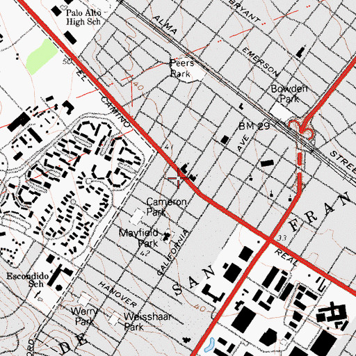 Topographic Map of Wesley United Methodist Church, CA