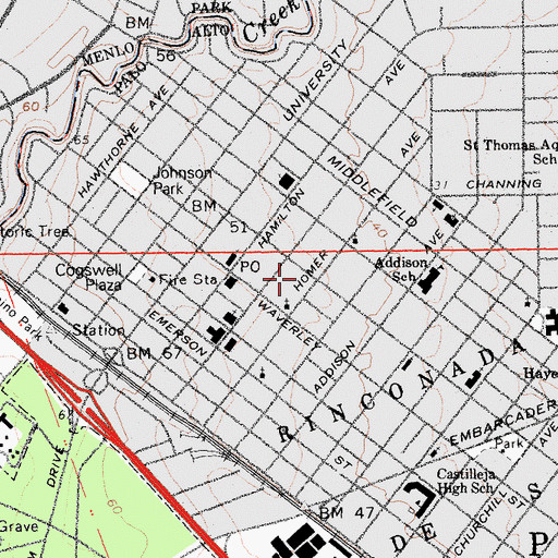 Topographic Map of Womens Club of Palo Alto, CA