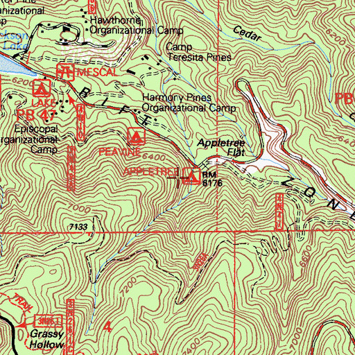 Topographic Map of Appletree Campground, CA