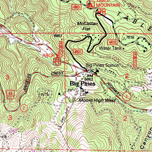 Topographic Map of Big Pines Guard Station (historical), CA