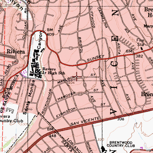 Topographic Map of Brentwood Park, CA