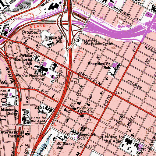 Topographic Map of Brooklyn Heights, CA