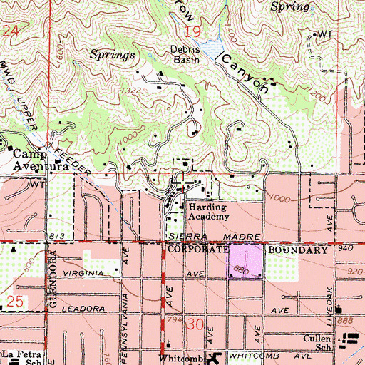 Topographic Map of Carlin Military Academy (historical), CA