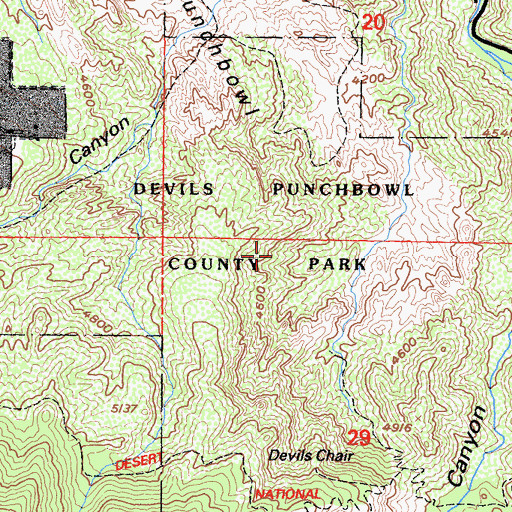 Topographic Map of Devils Punchbowl County Park, CA