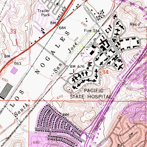 Topographic Map of Diamond Bar Ranch (historical), CA