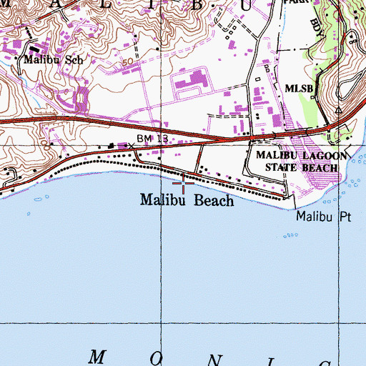 Topographic Map of Malibu Beach, CA
