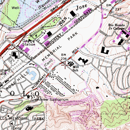 Topographic Map of Mill Elementary School, CA