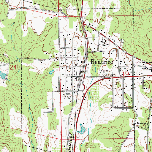 Topographic Map of Beatrice Post Office, AL