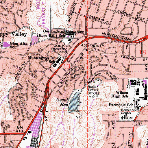 Topographic Map of Omaha Heights, CA