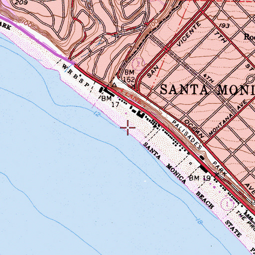 Topographic Map of Palisades Beach, CA