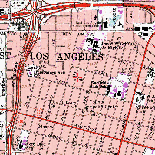 Topographic Map of Belvedere Gardens, CA