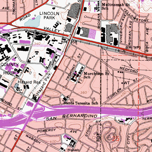 Topographic Map of Boston Heights, CA