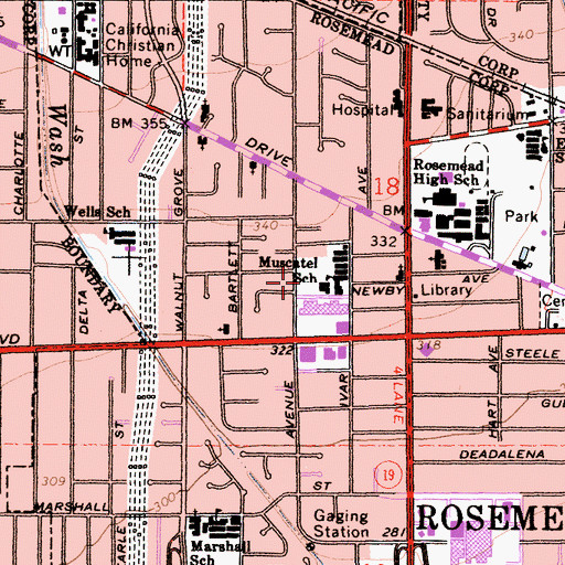 Topographic Map of Rosemead School (historical), CA