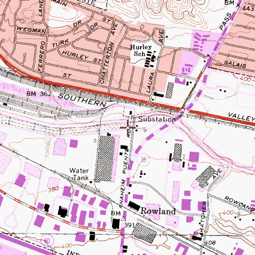 Topographic Map of Rowland School (historical), CA