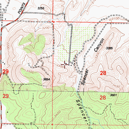 Topographic Map of Spencer Ranch, CA
