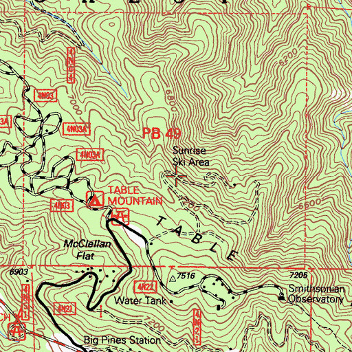 Topographic Map of Sunrise Ski Area, CA
