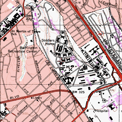 Topographic Map of Wadsworth Hospital Center, CA