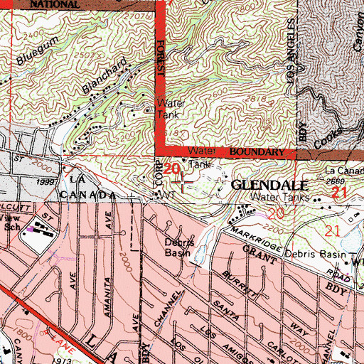 Topographic Map of Hillcrest Sanitarium, CA