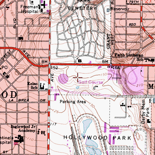 Topographic Map of Inglewood Country Club, CA