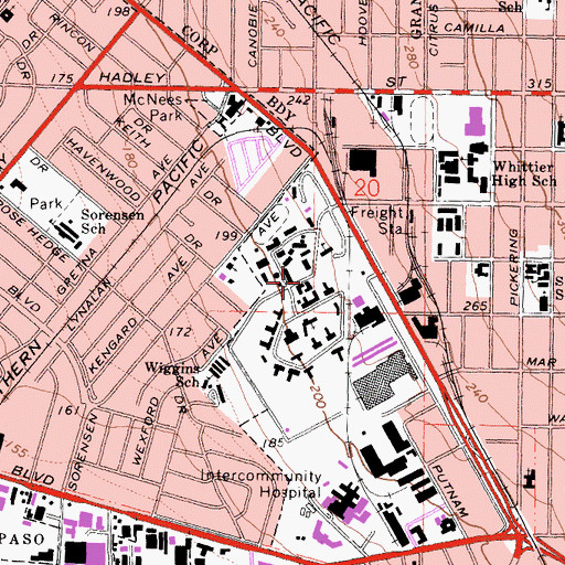 Topographic Map of Whittier State School, CA