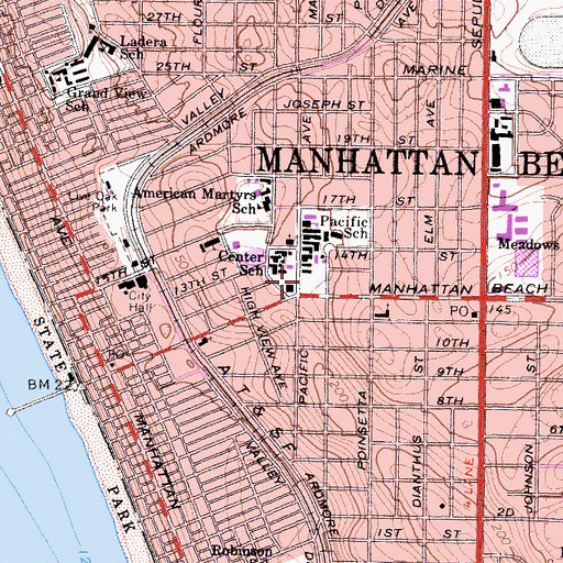 Topographic Map of Manhattan Beach School (historical), CA