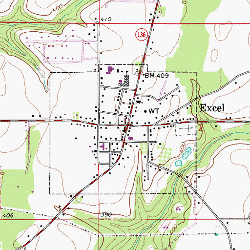 Topographic Map of Excel Post Office, AL