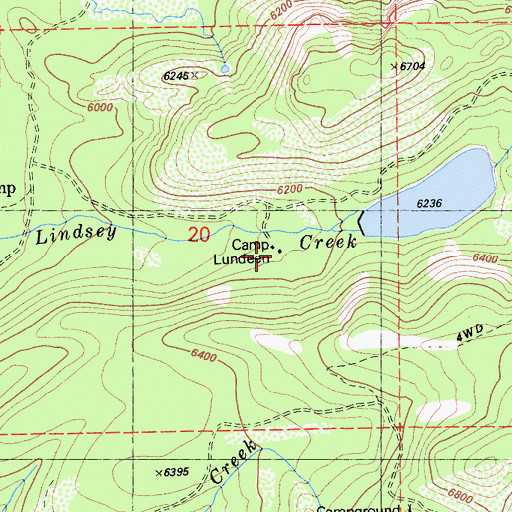 Topographic Map of Camp Lundeen, CA