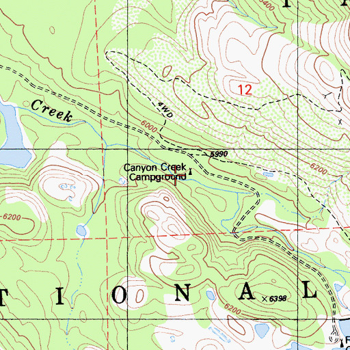 Topographic Map of Canyon Creek Campground, CA