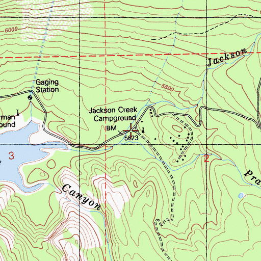 Topographic Map of Jackson Creek Campground, CA