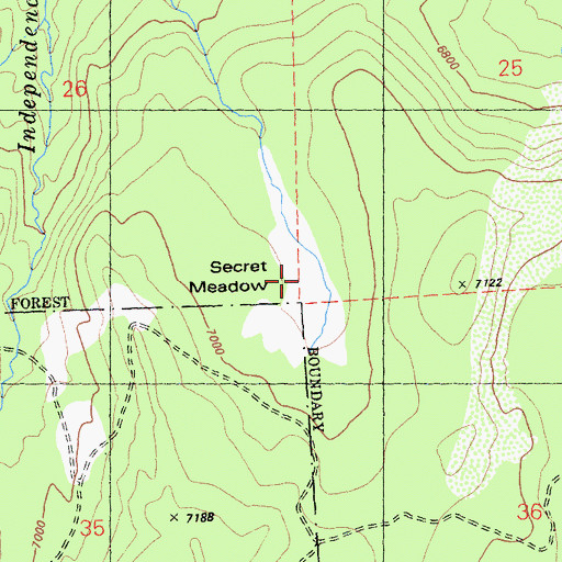 Topographic Map of Secret Meadow, CA