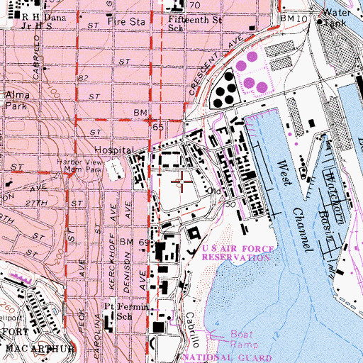 Topographic Map of Fort McArthur Lower Reservation (historical), CA
