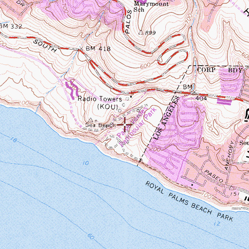 Topographic Map of Palos Verdes Peninsular Park, CA