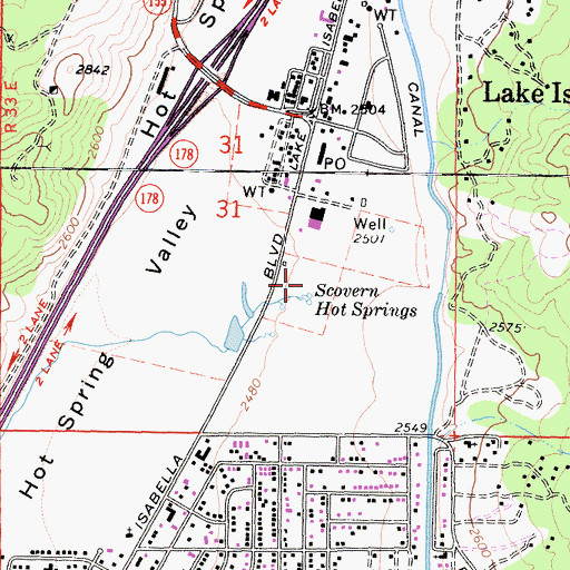 Topographic Map of Scovern Hot Springs (historical), CA