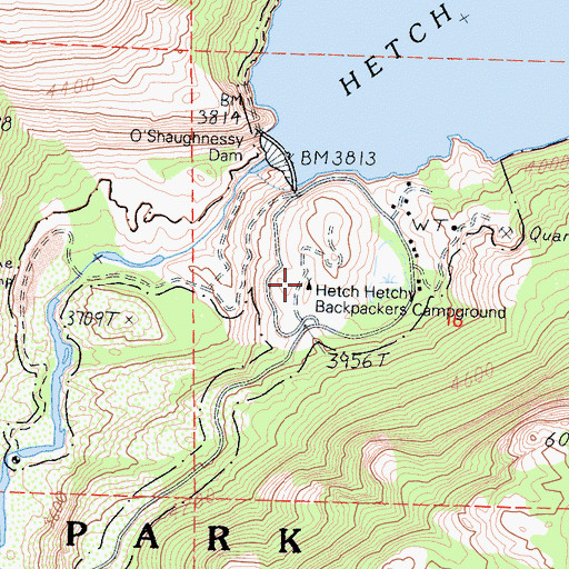 Topographic Map of Hetch Hetchy Backpackers Campground, CA