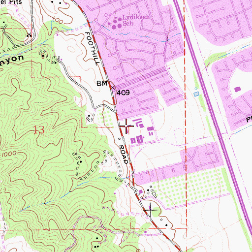 Topographic Map of Foothill High School, CA