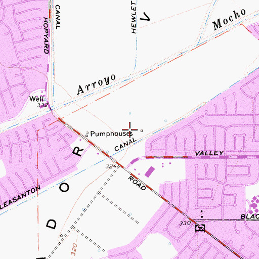 Topographic Map of Pleasanton Sports and Recreation Park, CA