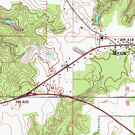 Topographic Map of Mexia Post Office, AL