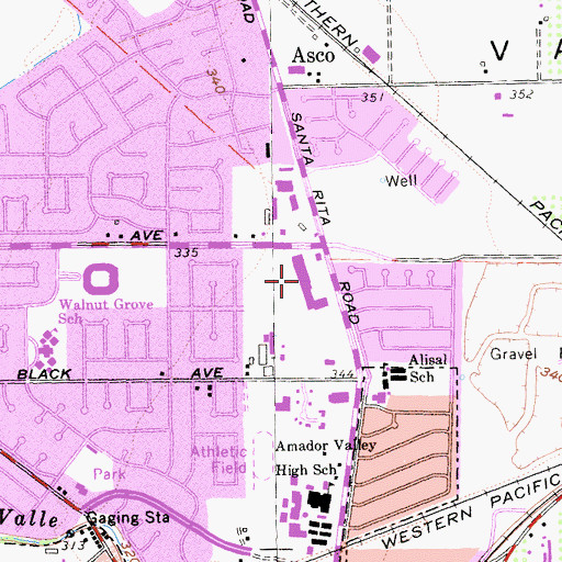 Topographic Map of Amador Center Shopping Center, CA