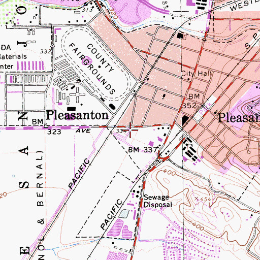 Topographic Map of Pleasanton Library, CA